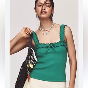 Anthropology Green Ruffled Women's Top size M